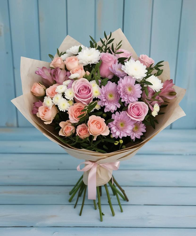 Букет цветов из: Хризантемы, Розы и Альстромерии в Куршаве