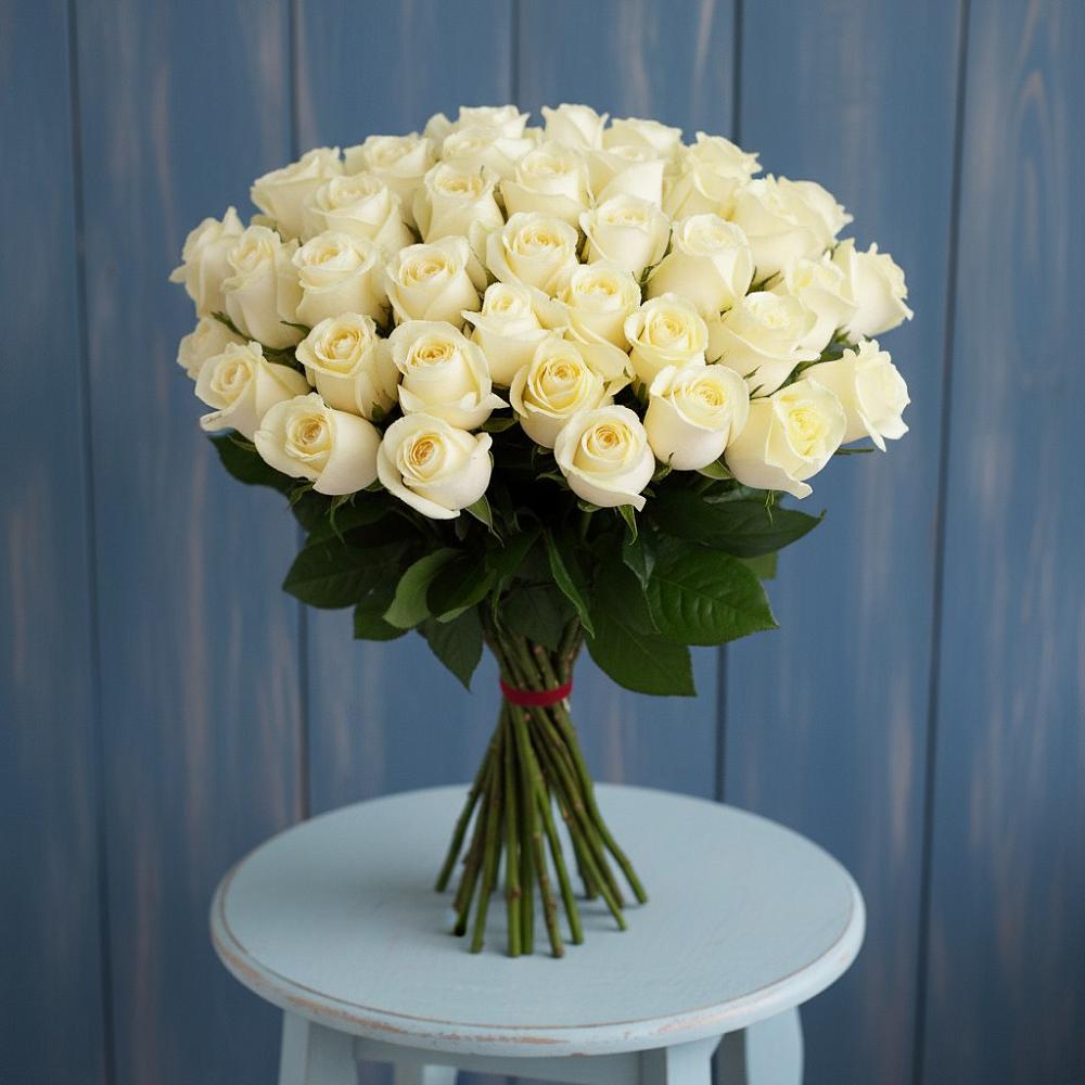 Букет 51 Белая роза Эдлесс Лав в Куршаве
