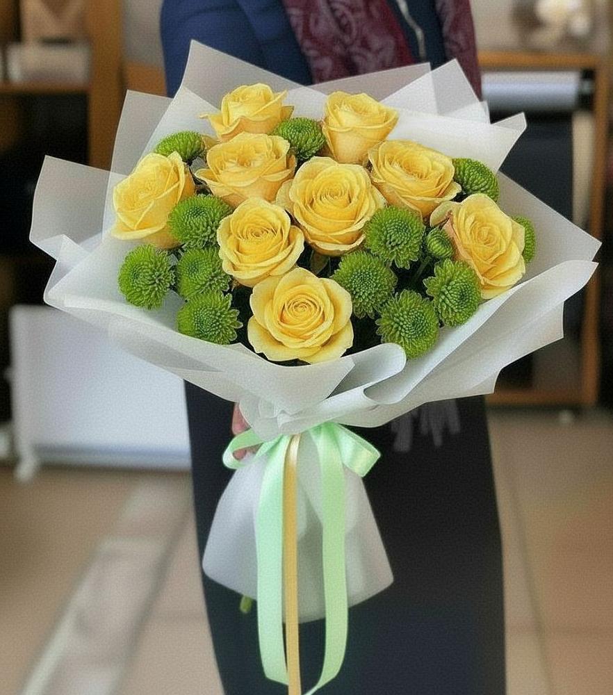 Букет цветов из: Хризантемы и Розы в Куршаве