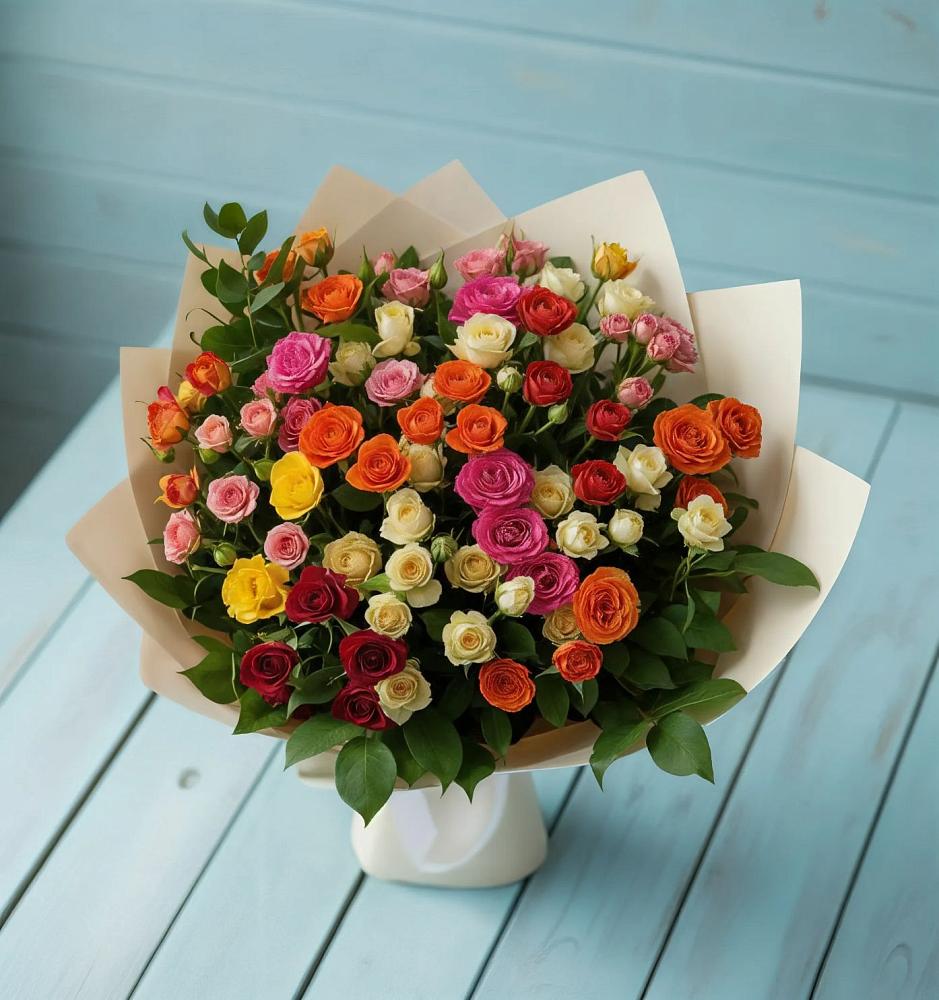 Букет Микс из разноцветных кустовых роз в Куршаве