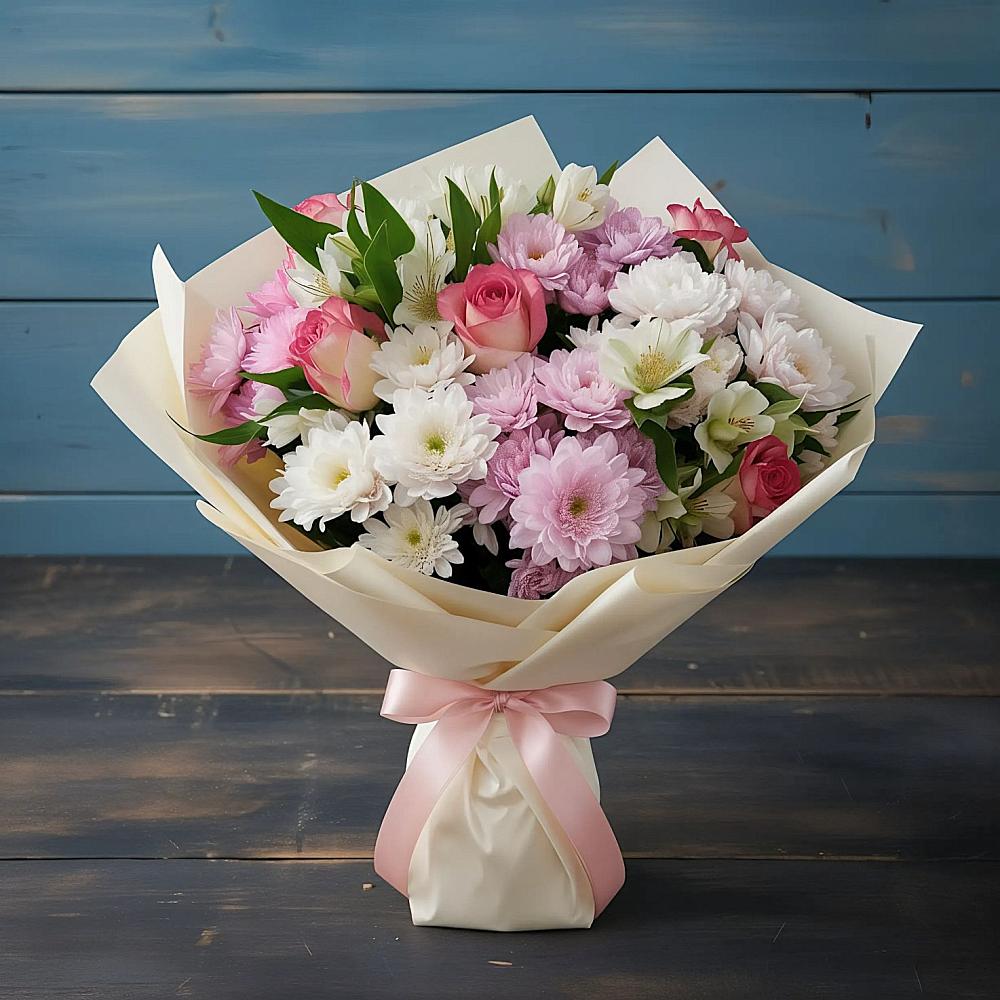 Букет цветов из: Хризантемы, Альстромерии и Розы в Куршаве